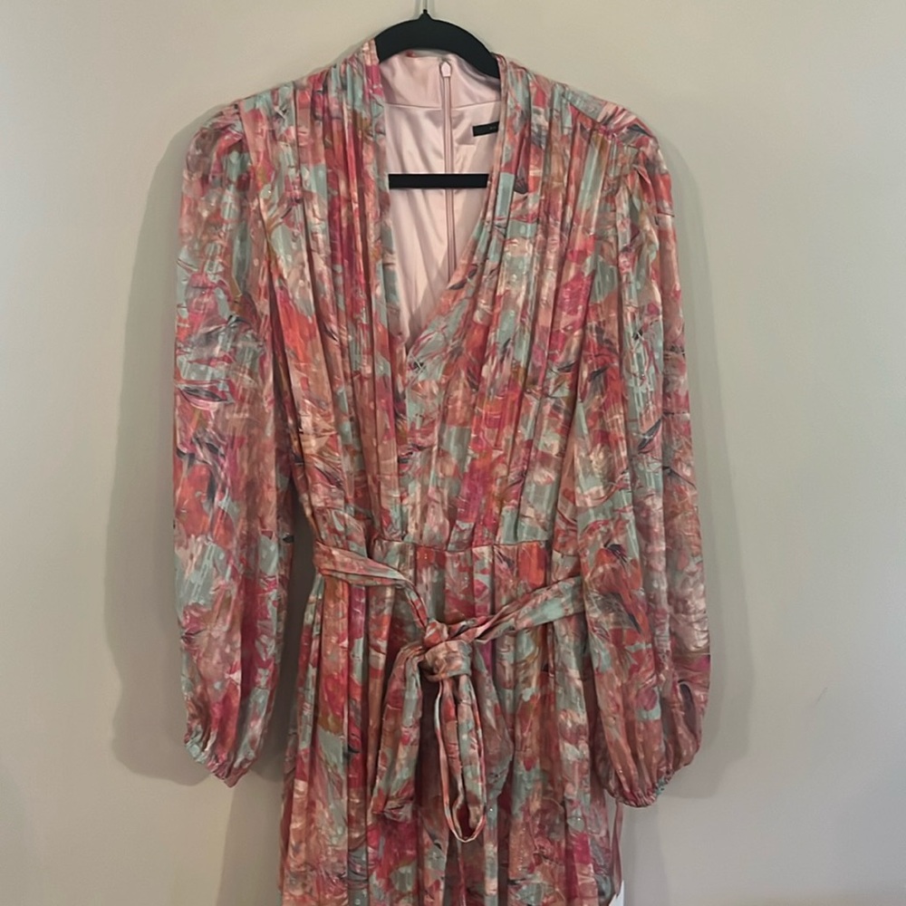 Alex Marie Petite Hayden V-Neck Long Blouson Sleeve Tie Waist Floral Print - 14P